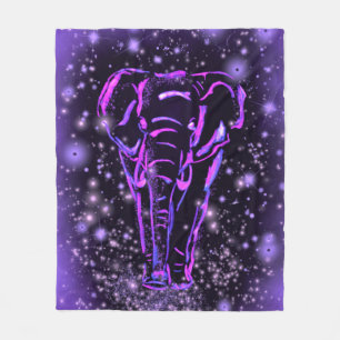 Cobertor De Velo Neon Purple Elephant Andando À Noite Estrelada 