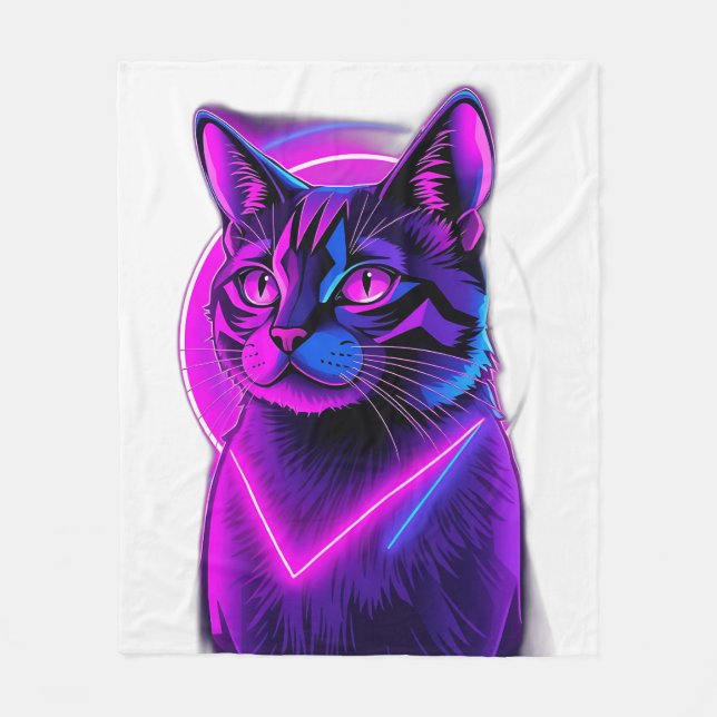 Cobertor De Velo Neon Synthwave Cat Art (Frente)