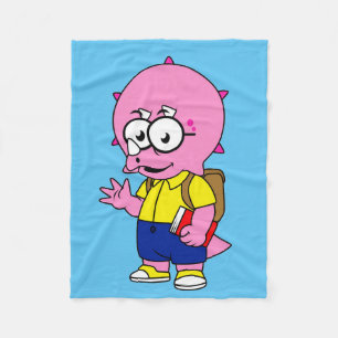 Cobertor De Velo Nerd Tricerátops Com Mochila E Livro De Texto.