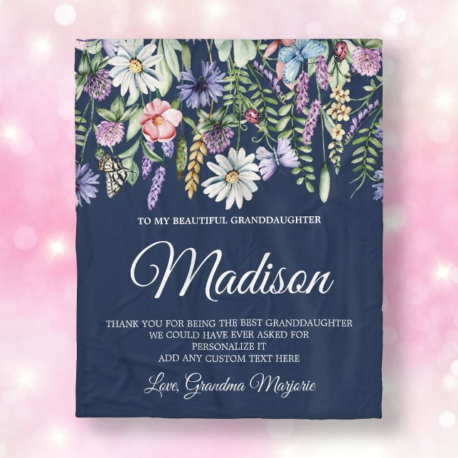 Cobertor De Velo neta Wildflower Personalizada (Granddaughter Wildflowers Personalized Fleece Blanket
)