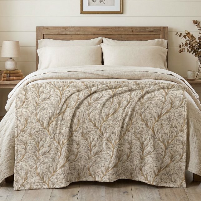 Cobertor De Velo Neutral Beige Gold Botanical Leaf William Morris (Criador carregado)