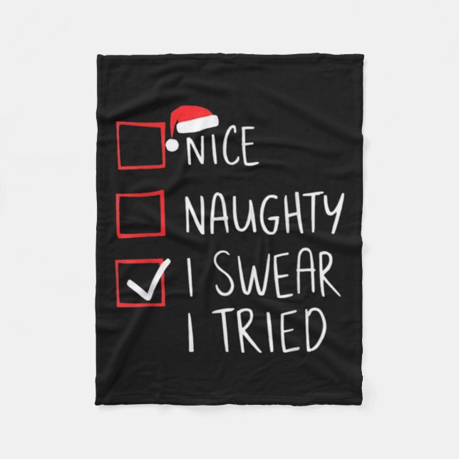 Cobertor De Velo Nice Naughty I Swear I Tried Christmas Santa Claus (Frente)