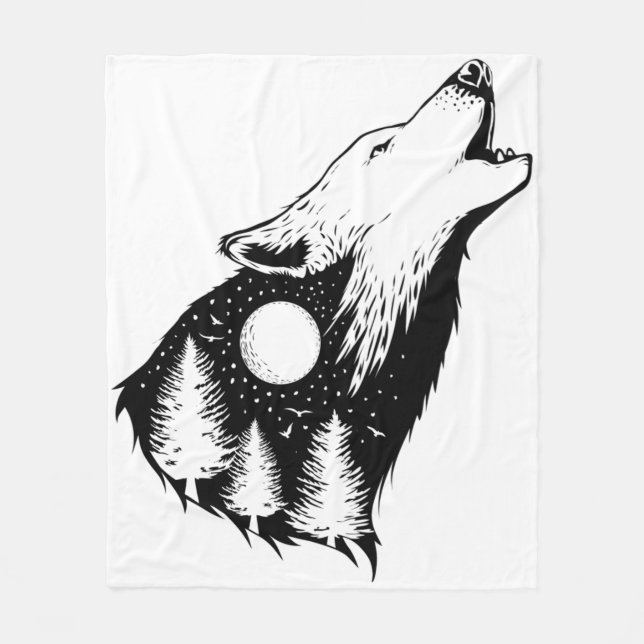 Cobertor De Velo Night Sky Wilderness Howling Wolf (Frente)