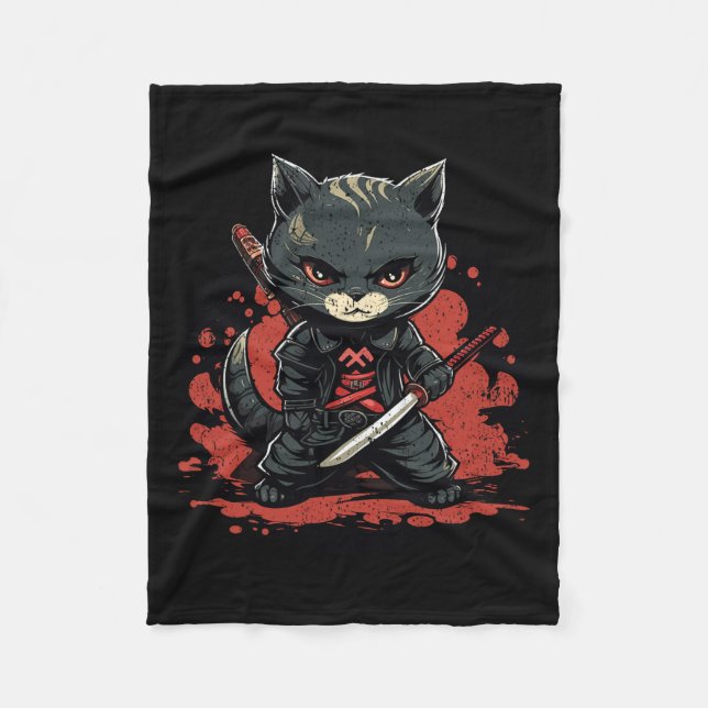 Cobertor De Velo Ninja Cat Samurai Cat (Frente)
