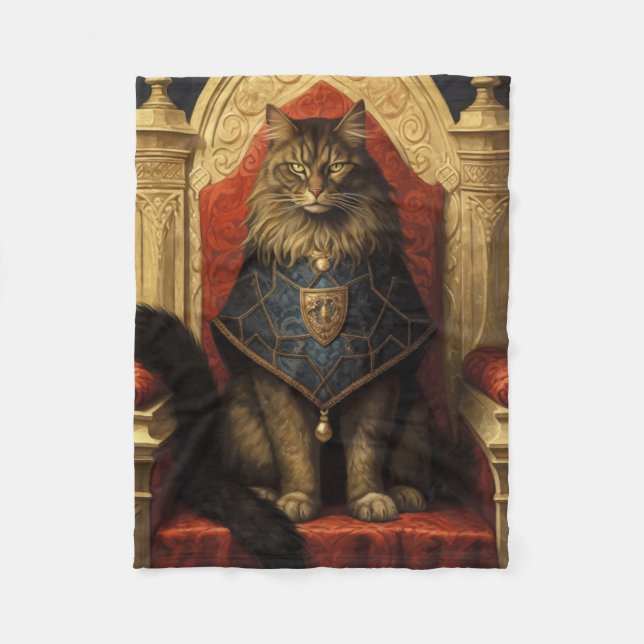 Cobertor De Velo Noble Maine Coon Cat Throne Art Impressão (Frente)
