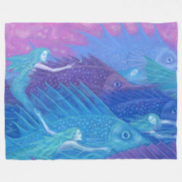 Cobertor De Velo "Nômadas do Oceano" arte fantástica, peixes, serei