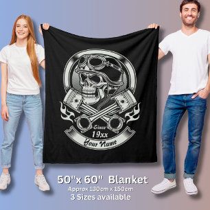 Cobertor De Velo Nome Ano Vintage Biker Skull Pistons Cruzados