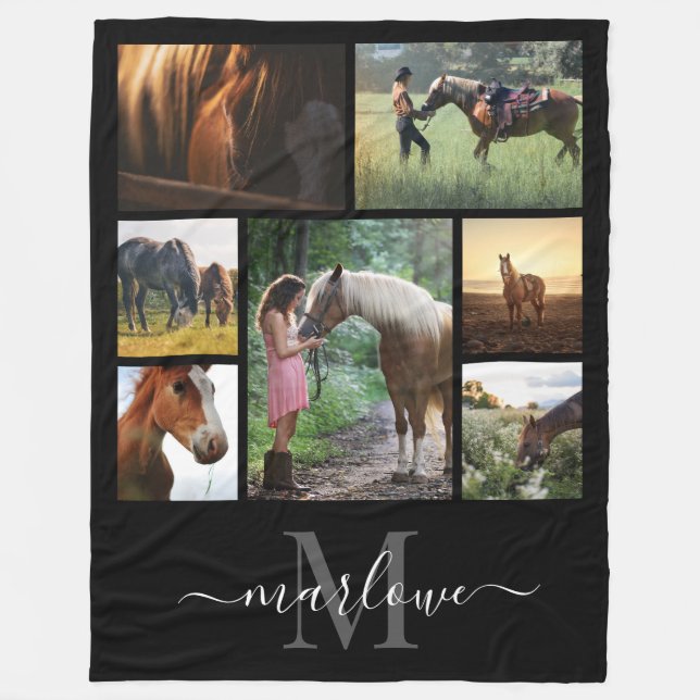 Cobertor De Velo Nome Branco Preto da Colagem de Fotografias do Mon (Frente)