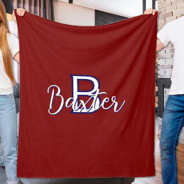 Cobertor De Velo Nome branco vermelho e azul e monograma personaliz