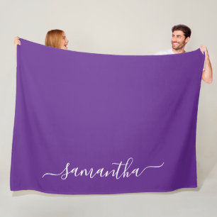 Cobertor De Velo Nome da Assinatura do Script Elegante Branco Roxo