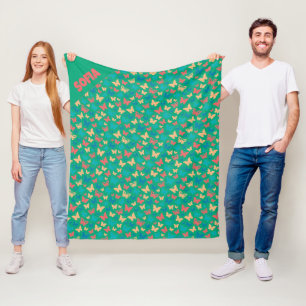 Cobertor De Velo Nome da borboleta verde-azul-turquesa-rosa-padrão