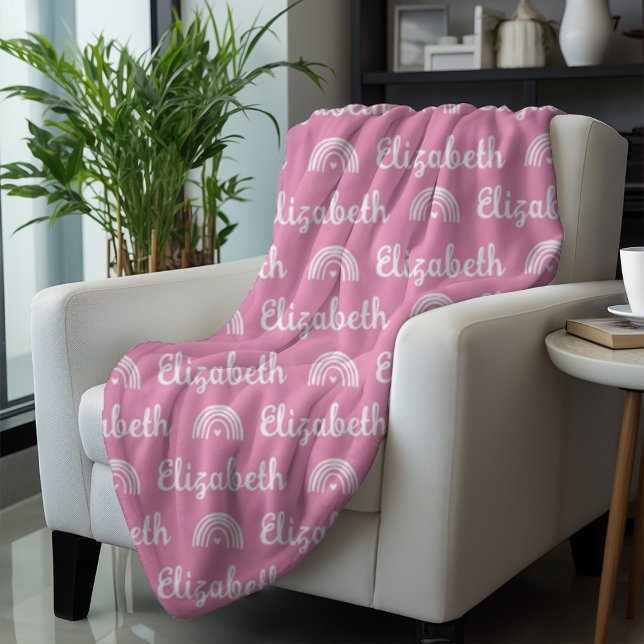 Cobertor De Velo Nome da Caligrafia Personalizada do Arco-Íris Rosa (Criador carregado)