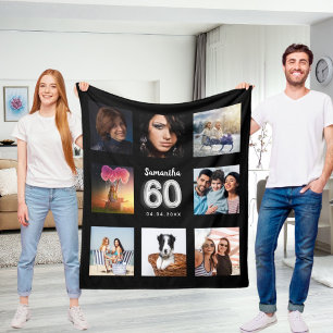 Cobertor De Velo Nome da colagem de fotos de prata preta do 60º an