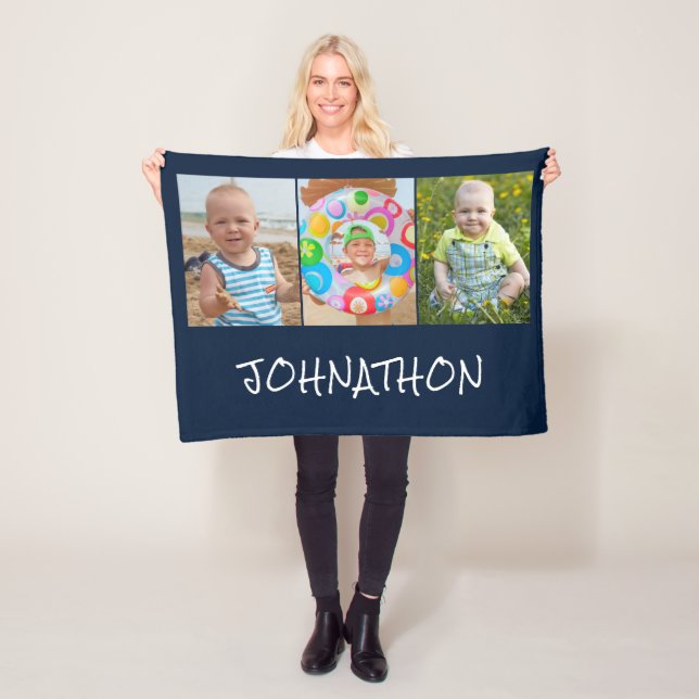 Cobertor De Velo Nome da Colagem de Fotos do Azul Moderno 3 (In Situ)