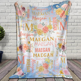 Cobertor De Velo Nome da Colagem Personalizada Floral