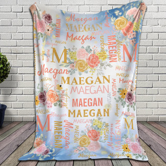 Cobertor De Velo Nome da Colagem Personalizada Floral