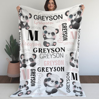 Cobertor De Velo Nome da Colagem Personalizada Panda Fleece Blanket