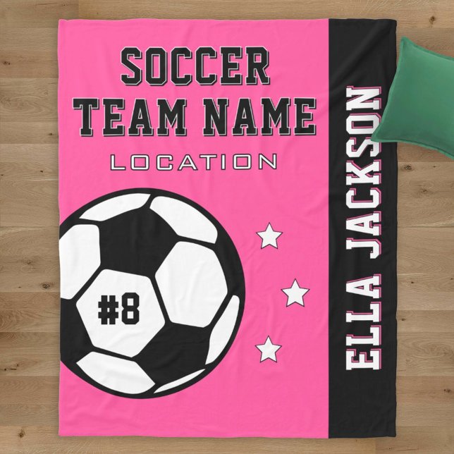 Cobertor De Velo Nome da Equipe de Futebol Rosa e Jogador (Criador carregado)