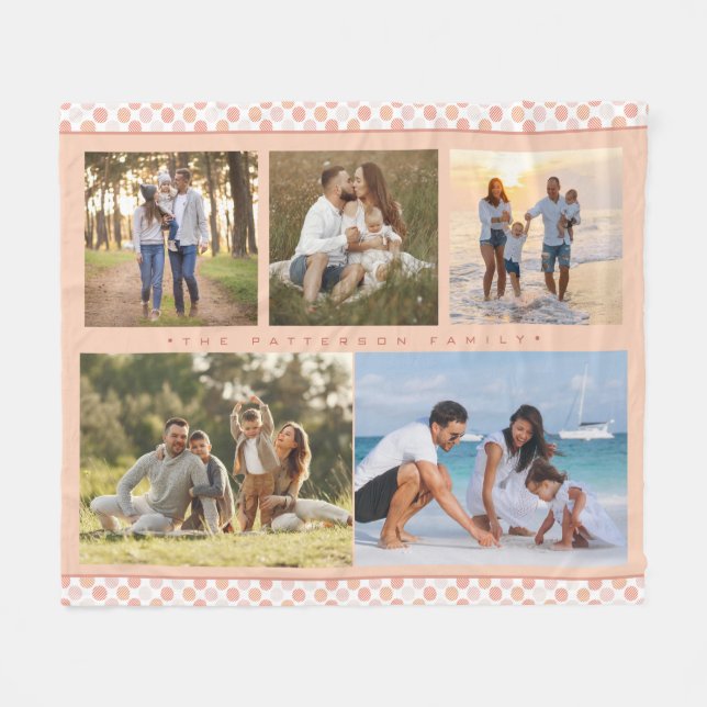 Cobertor De Velo Nome da Família 5 Foto Colagem Rosa Girly Moderna (Frente (Horizontal))