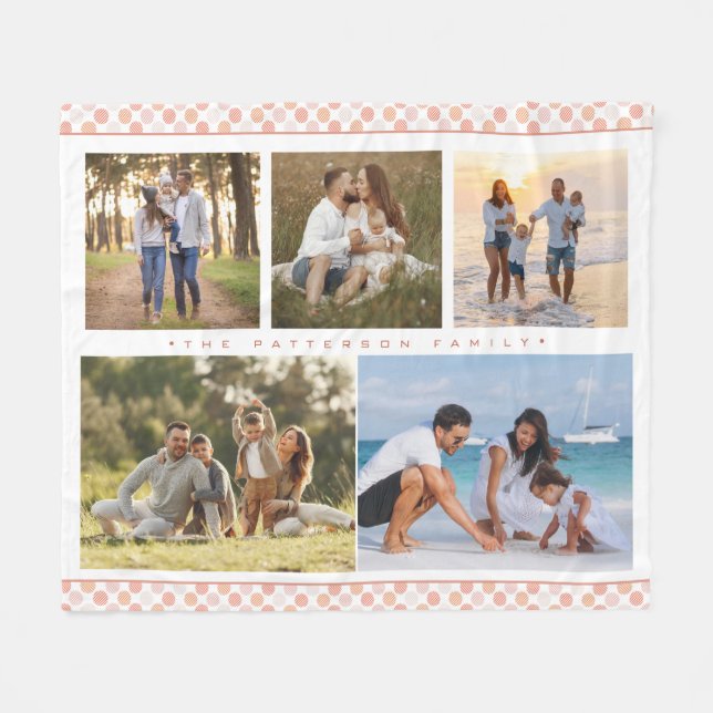 Cobertor De Velo Nome da Família 5 Foto Colagem Rosa Girly Moderna (Frente (Horizontal))