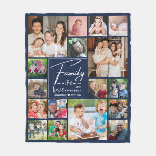 Cobertor De Velo Nome da Família de Colagem de Fotos Moderna 17 Azu