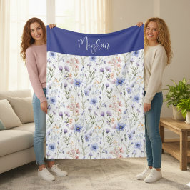 Cobertor De Velo Nome da Flor Silvestre Aguarela Azul Roxo