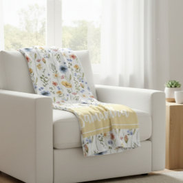 Cobertor De Velo Nome da Flor Silvestre Aquarela Amarela Azul Rosa