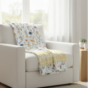 Cobertor De Velo Nome da Flor Silvestre Aquarela Amarela Azul Rosa