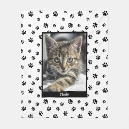 Cobertor De Velo Nome da Foto de Gato Fofo com Padrão de Pegadas de