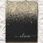 Cobertor De Velo Nome da Rapariga do Monograma do Script Glitter Pr<br><div class="desc">Nome do Monograma do Script Glitter Glitter Glitter Dourado e Preto e Folheto de Folha Inicial. Isto faz o doce e perfeito aniversário de 16 anos,  casamento,  chá de panela,  aniversário,  chá de fraldas ou festa de solteira presente para alguém que ama luxo de luxo e estilos quíticos.</div>
