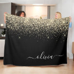 Cobertor De Velo Nome da Rapariga do Monograma do Script Glitter Pr<br><div class="desc">Nome do Monograma do Script Glitter Glitter Preto e Dourado e Folheto Inicial de Folha. Isto faz o doce e perfeito aniversário de 16 anos,  casamento,  chá de panela,  aniversário,  chá de fraldas ou festa de solteira presente para alguém que ama luxo de luxo e estilos quíticos.</div>
