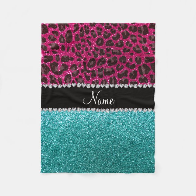 Cobertor De Velo Nome da relva rosa-quente da turquesa-leopardo (Frente)