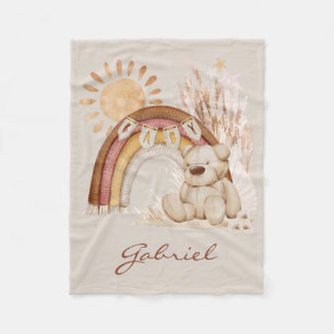 Cobertor De Velo Nome de bebê personalizado Boho Teddy Bear Rainbow