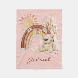 Cobertor De Velo Nome de bebê personalizado Boho Teddy Bear Rainbow