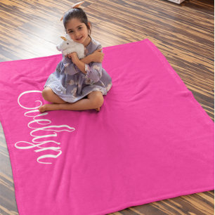 Cobertor De Velo Nome de Caligrafia Curva Rosa Quente e Branco