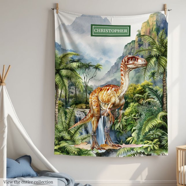 Cobertor De Velo Nome de Filho Personalizado do Análogo Anterior do (Antique Dinosaur Blanket Personalized with Child Name)