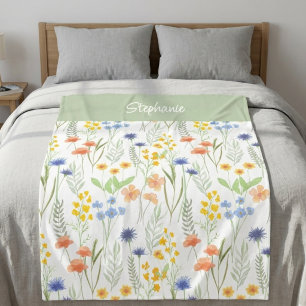 Cobertor De Velo Nome de Flor Silvestre Aguarela Laranja Verde
