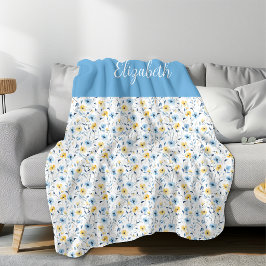 Cobertor De Velo Nome de Flor Silvestre Aquarela Azul Amarelo