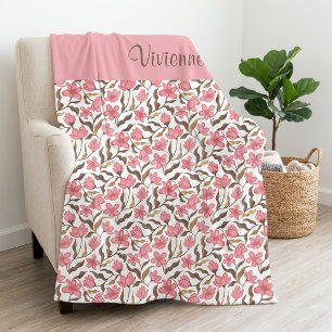 Cobertor De Velo Nome de Flor Silvestre Aquarela Rosa Marrom Dourad