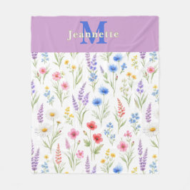 Cobertor De Velo Nome de monograma floral de aquarela de flores sil