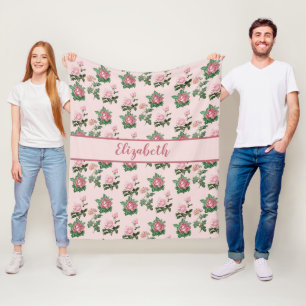 Cobertor De Velo Nome de monograma Rosas Rosa Floral Shabby Chic