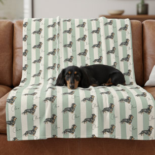 Cobertor De Velo Nome de Pet Dachshund da Faixa Verde Personalizada