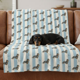 Cobertor De Velo Nome de Pet Dachshund de Faixa Azul Personalizado