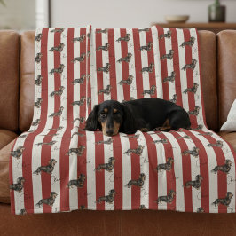 Cobertor De Velo Nome de Pet Dachshund de Stripe Vermelha Personali