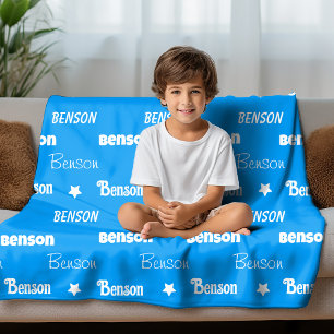 Cobertor De Velo Nome de repetição azul-curva personalizado