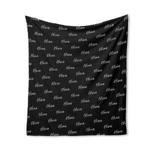 Cobertor De Velo Nome de Repetição de Script Preto Moderno Simples