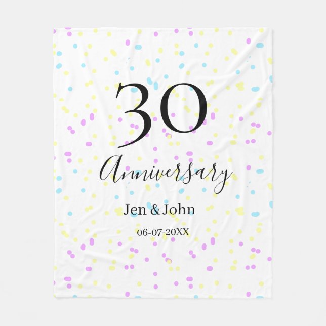 Cobertor De Velo Nome do aniversário da 30 da bolinhas de  amarelo- (Frente)