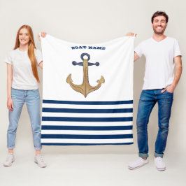 Cobertor De Velo Nome do Barco, Âncora Retro Listras Brancas Azul