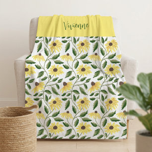Cobertor De Velo Nome do Girassol Amarelo Verde Aquarela Flor Silve