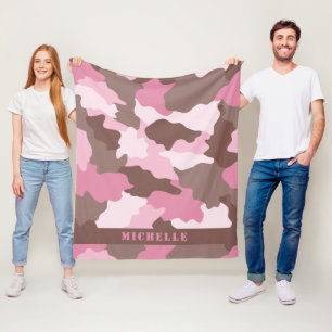 Cobertor De Velo Nome do Monograma da Camo Rosa Menina Camuflage